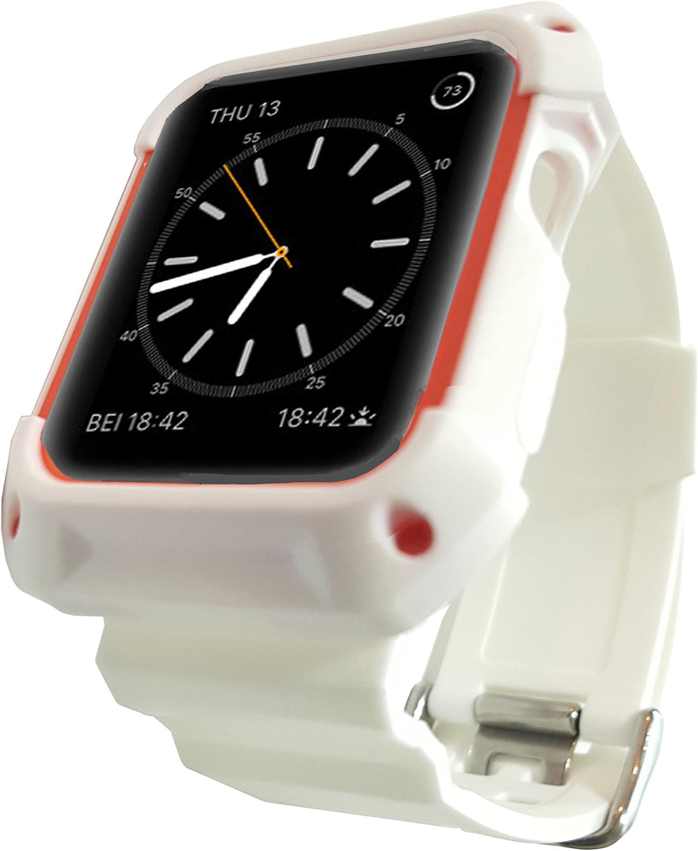 Apple Watch Silicon Band, NatoGears 42mm iWatch Bands with Protective Case Shockproof Rubber Replacement Strap with Metal Buckle Clasp for Apple Watch Series 3 / 2 / 1, Sport Edition, Men (White)