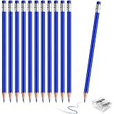 sqzrmdcg 12 PCS Blue Pencils with Eraser, Pre-Sharpened HB Pencils for Writing &amp; Drawing, School Supplies for Kids Homework, Tests, Art Crafts &amp; Teacher Grading (Blue)