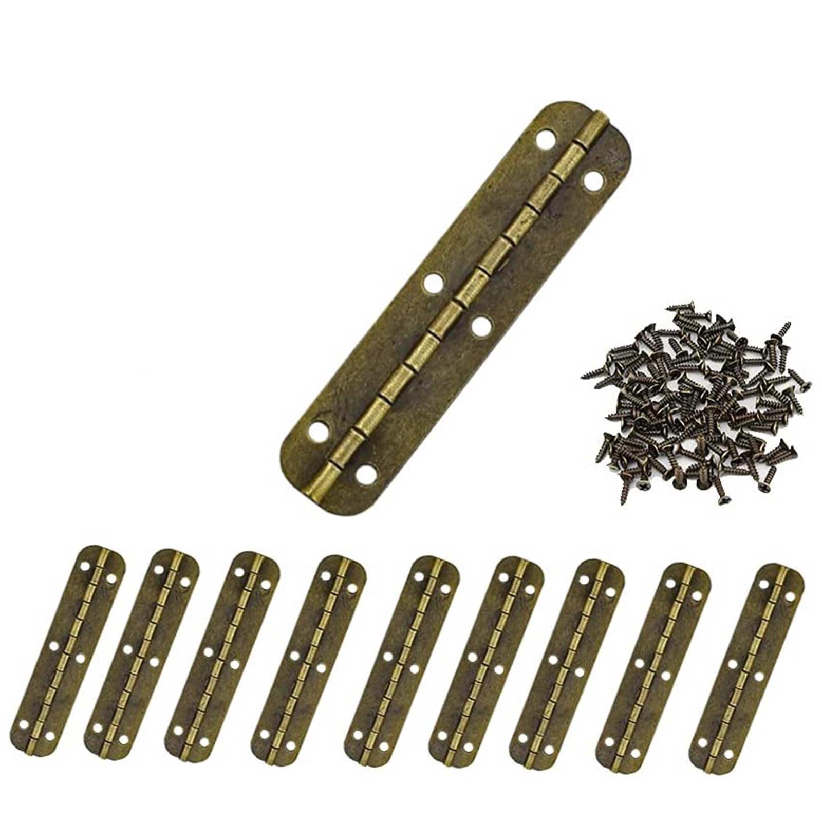 Vintage Brass Mini Cabinet Hinges 65x15mm, Decorative Jewelry Box Hardware (Bronze, 10PCS, 60 Screws)