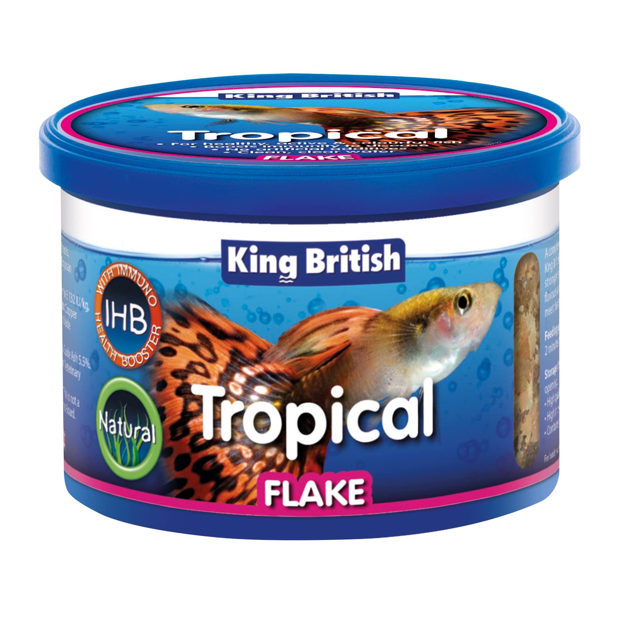 King British | Tropical Fish Flake With Immuno Health Booster | Complete Food for Tropical Fish | Helps Prevent Infection and Disease | High Protein Content | Includes Essential Vitamins | 28g