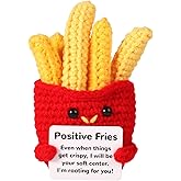 lasuroa Funny Positive Fries, 3.94 Inch Creative Cute Wool Crochet Doll Knitted Toy with Positive Card Emotional Support Gift for Friends Kids Holiday Birthday Decor Encouragement