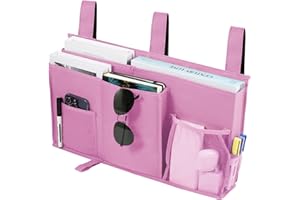Joyfulife Bedside Caddy Bunk Bed Organizer Bedside Storage Organizer Bedside Storage Caddy Hanging Bedside Organizer Caddy for Home College Dorm Bunk Bed Hospital Bed Crib Bed Rails 8 Pockets (Pink)
