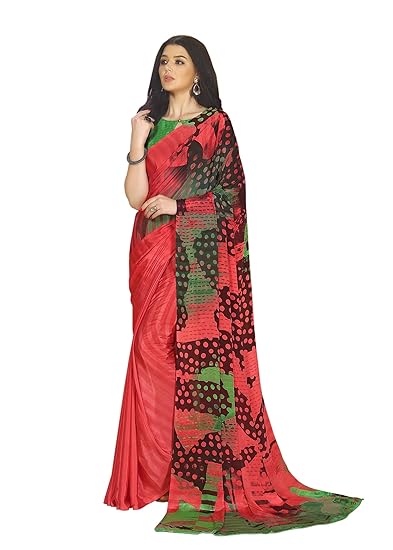Womens Crepe Silk Printed Saree With Blouse