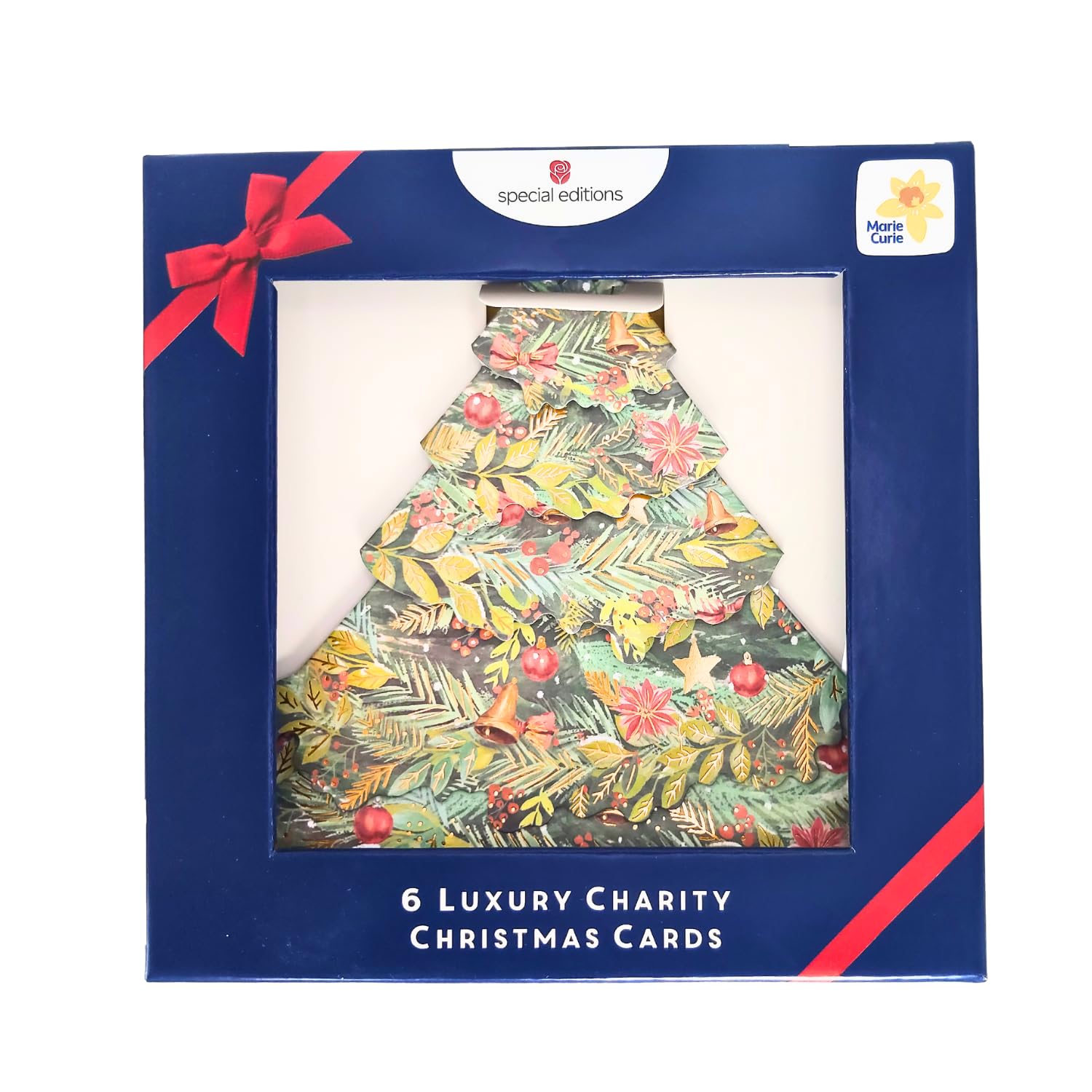Box of 6 3D Die Cut Xmas Tree Marie Curie Charity Christmas Cards Luxury Quality 557120 557120
