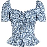 CIDER Women's Floral Print Sweetheart Scoop Neck Puff Sleeve Ruffle Hem Blouse Crop Tops Summer Casual Shirt