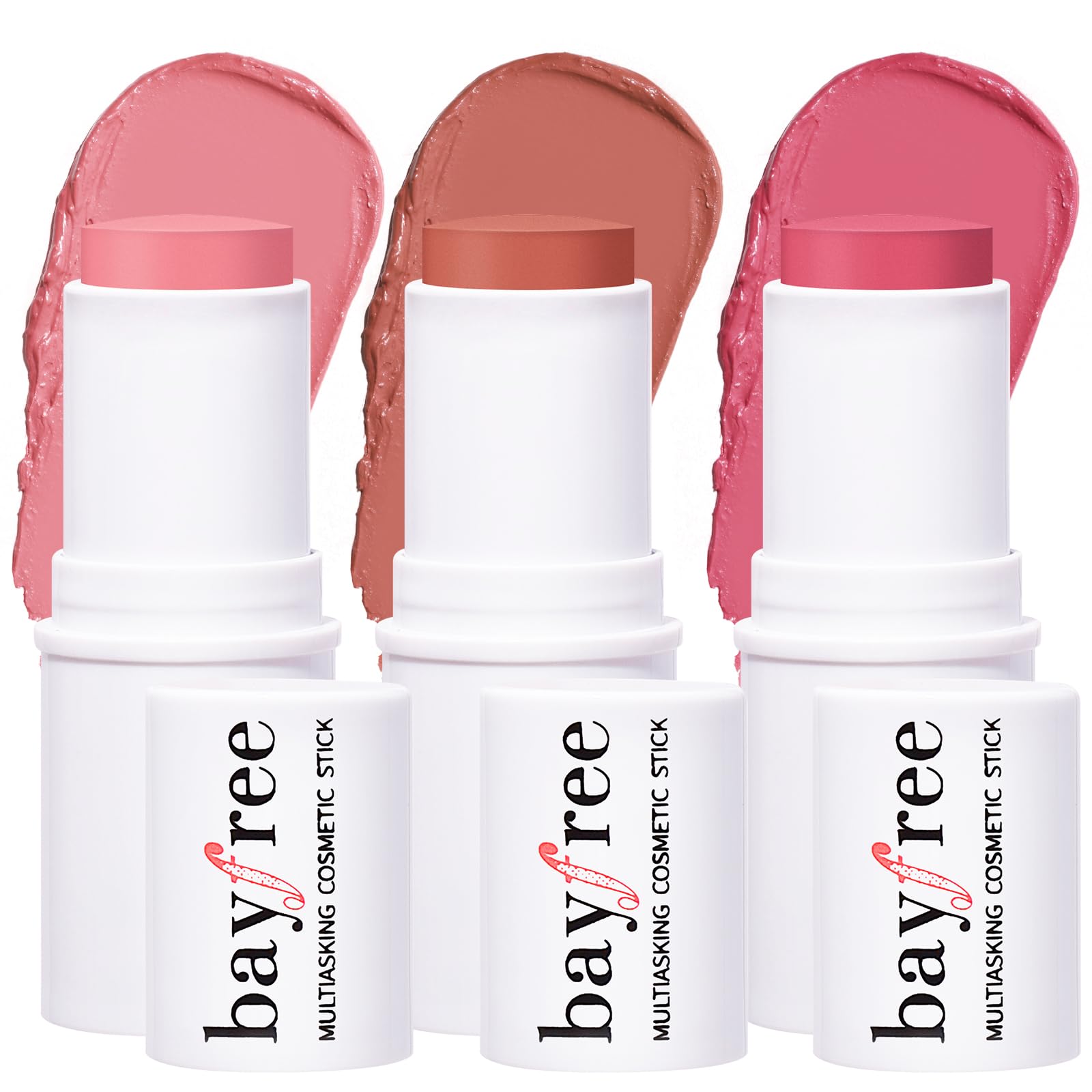 bayfree Cream Blush Stick Trio, Multi Stick for Cheeks, Lip & Eyes, Waterproof Lightweight Face Blush Makeup Easy to Blend