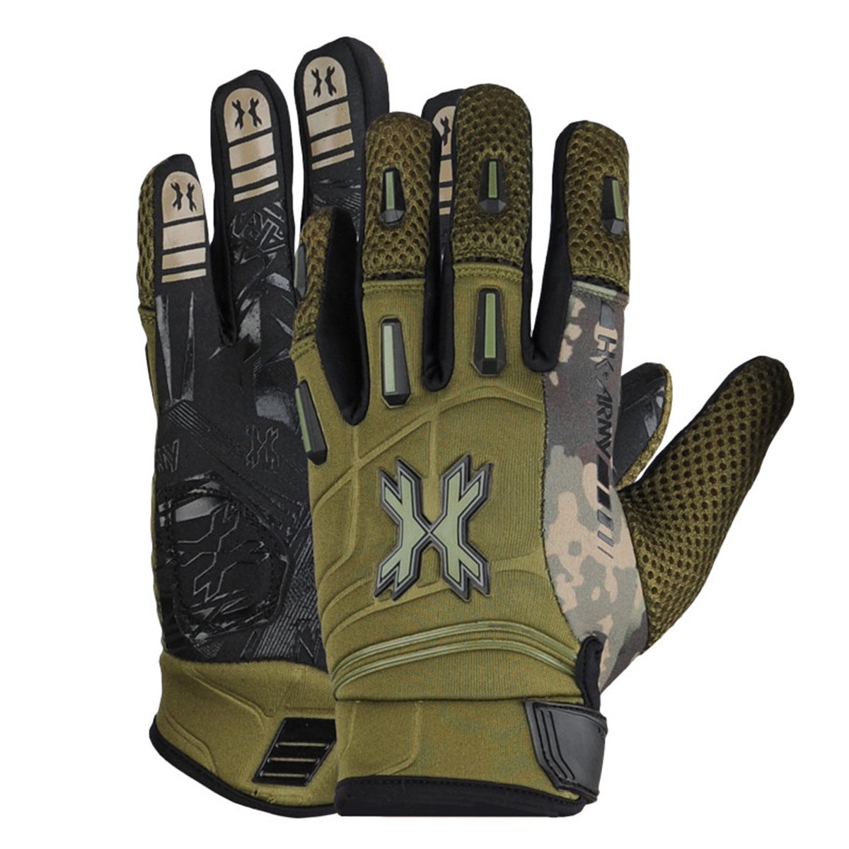 HK Army FULL FINGER Hardline Paintball Gloves (Olive HSTL Camo, Small