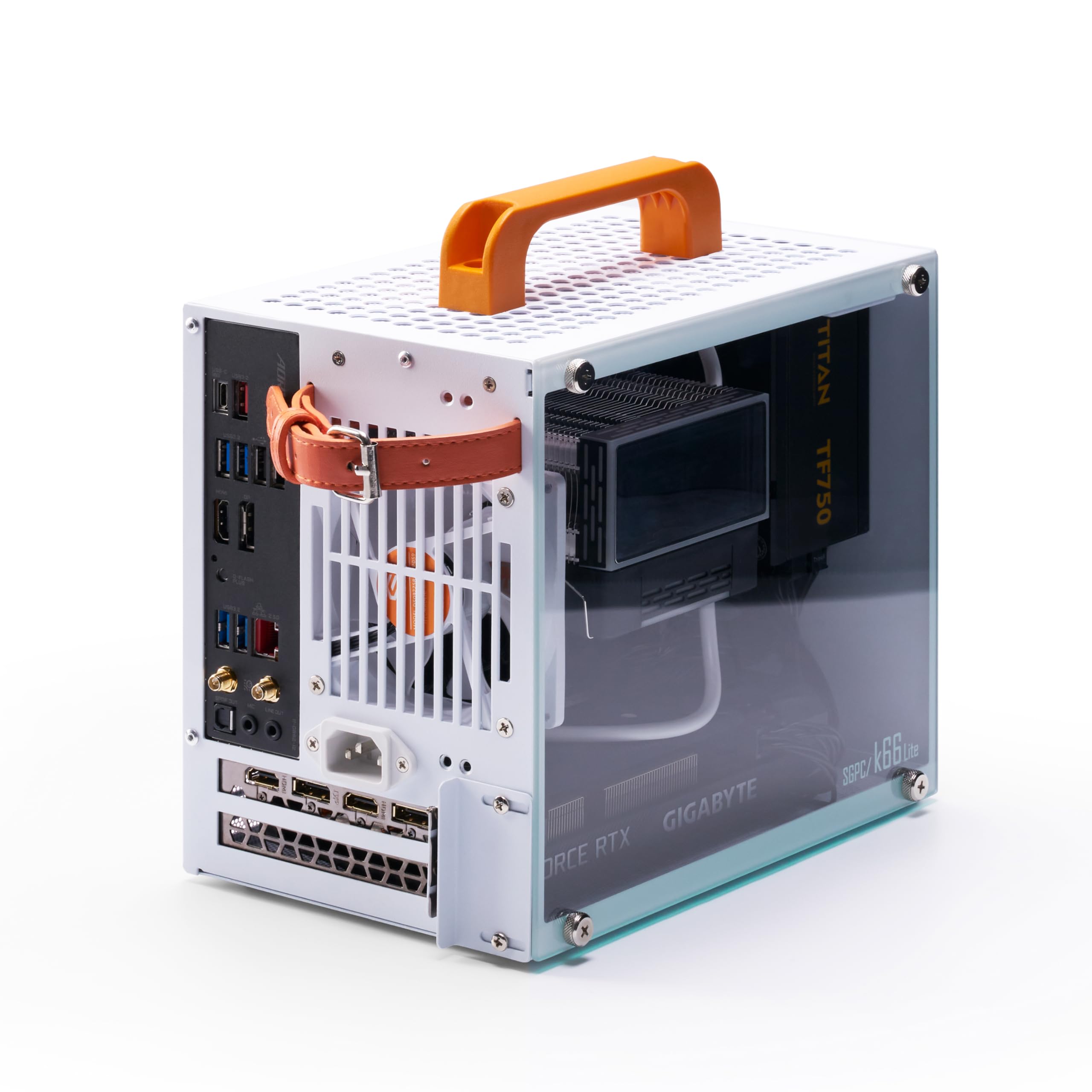 SGPC K66 Lite 8.4L/Compact Mini-ITX PC Gaming Case/135mm CPU Cooler & 240mm GPU & SFX PSU Support/Tempered Glass Side Panel/1 x Pre-Installed ARGB Fan(K66Lite,White)