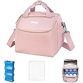 ZIOZERTT Wearable Breast Pump Bag,Breastmilk Cooler Travel Bag Compatible with Momcozy/Eufy/Elvie/Willow/Medela Breast Pump with Ice Pack and Water Resistent Mat for 6 Baby Bottles Up to 9 Ounce,Pink