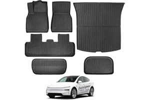 LOZUZ 2025 2026 New Tesla Model Y Juniper Floor Mats 5-Seat,All Weather TPE Waterproof Anti-Slip Full Coverage Interior Accessories Floor Mat,Front & Rear Trunk Mats,Set of 6 Mats