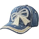 Women's Denim Baseball Cap with Pearl Rhinestone Trendy Y2k Visors UV Protection Sun Hat Outdoor 2026