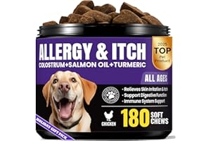 BUDDYCHEER Dog Allergy Skin Relief Chews for Hotspot & Dry Skin, Itchy Skin Relief Supplement for Dog Paw Licking, Anti-Itch Pet Allergy Chews with Colostrum-Fish Oil-Probiotic to Boost Immune System 180ct