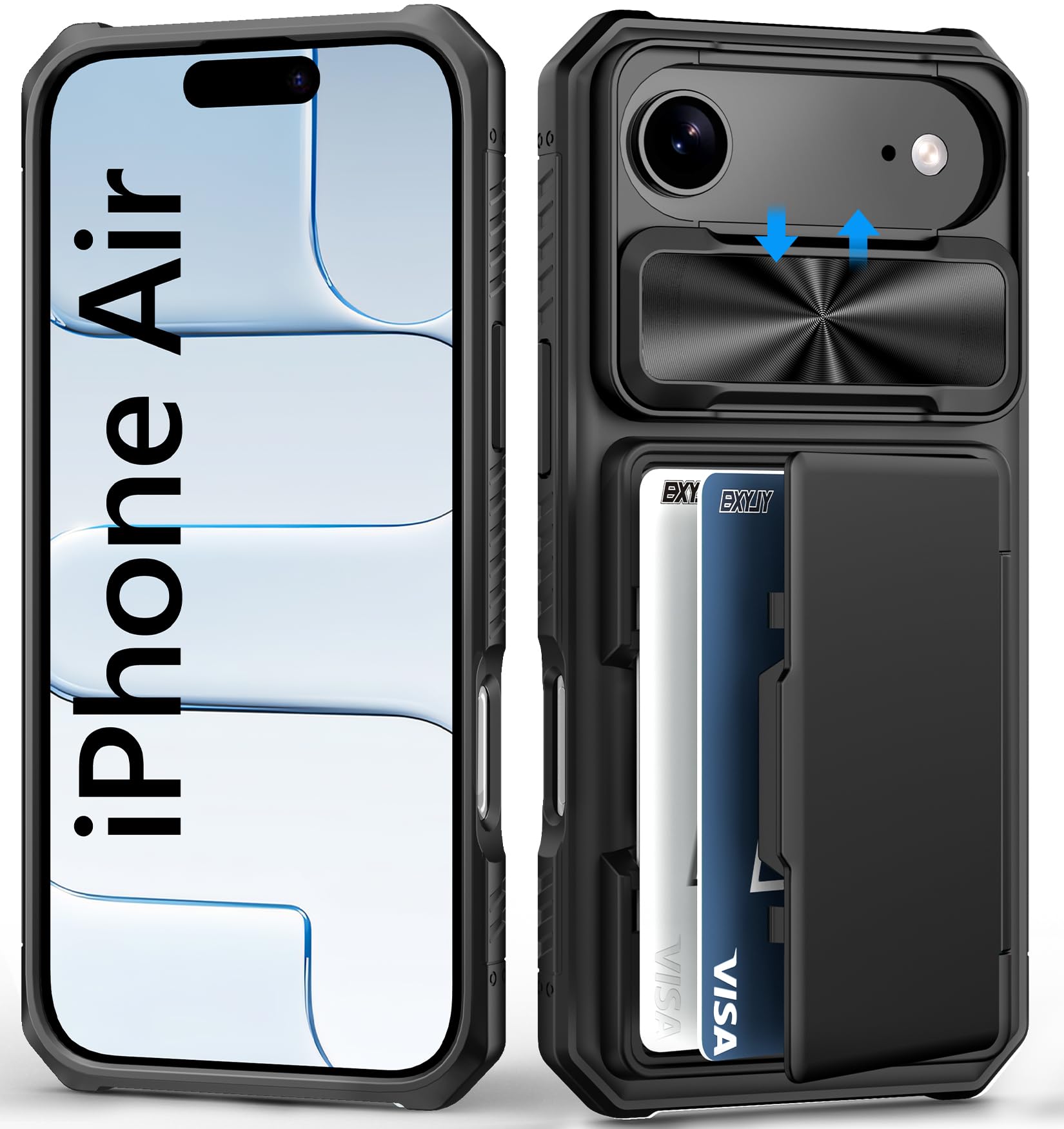 Photo 1 of BXYJY for iPhone Air Case Wallet, Card Holder (4-5 Cards), Slide Camera Cover, Military Drop Protection, Rugged Heavy Duty Men Women Shockproof Protective Phone Case for iPhone Air 6.5", Black