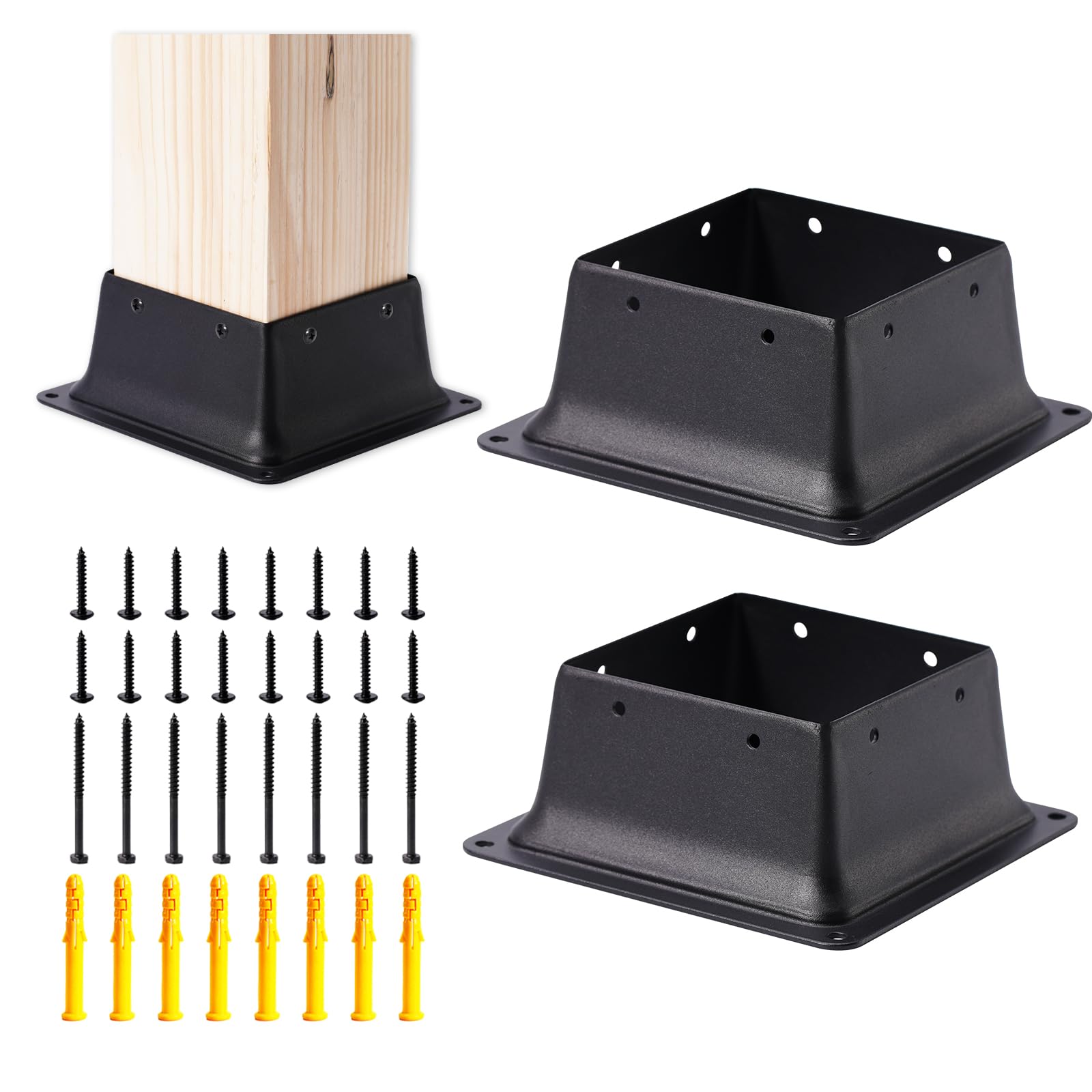 Vigtayue 4x4 Post Base Anchor Kit, 2-piece, Black powder-coated, Fits 4"x4" standard wood post, Supports deck, porch handrail & railing