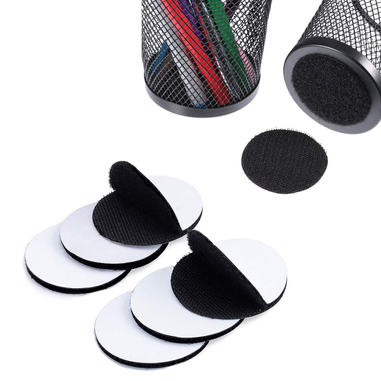 TEUVO Self Adhesive Round Sticky Pads for Smooth Surfaces, 6 Pairs 10CM Heavy Duty Hook and Loop Dots for Floor, Door, Metal and Wall