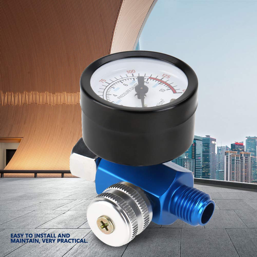 Air Pressure Regulator, 1/4" Air Paint Spray Gun Pressure Gauge with Air Compressor Control Valve 4.3 cm/1.7 in 0-10 bar (0-150 psi) - Image 3