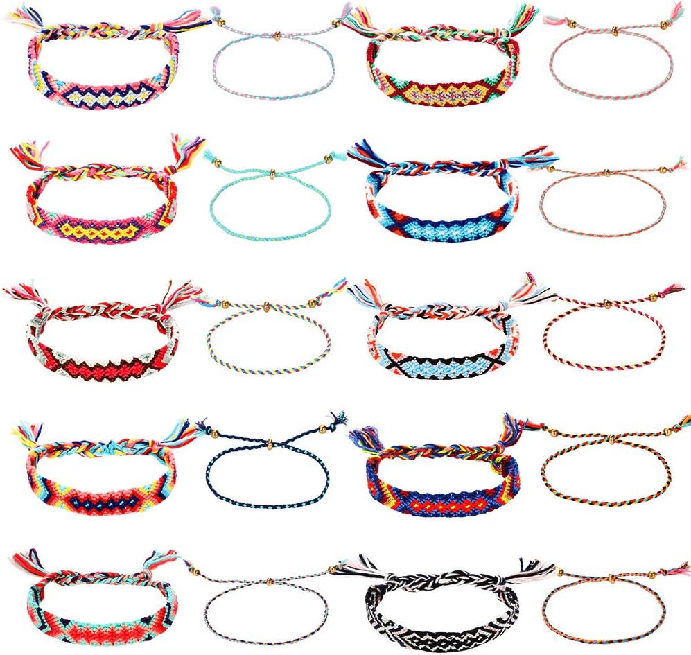 20 Pieces Woven Friendship Bracelets Handmade Braided Bracelet Thread Bracelet for Wrist Anklet ,2 Styles