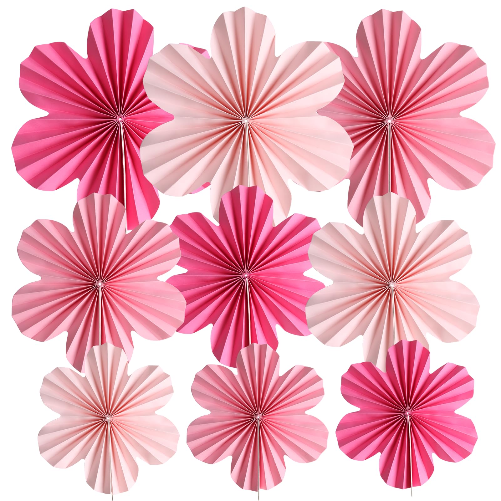9 Pcs Pink Paper Flowers Decorations Set Colorful Hanging Paper Flowers Fans Backdrop Decoration for Birthday Parties,Weddings,Baby Showers,Spring Events,Festival Carnival Mexican and Wall Party Decor