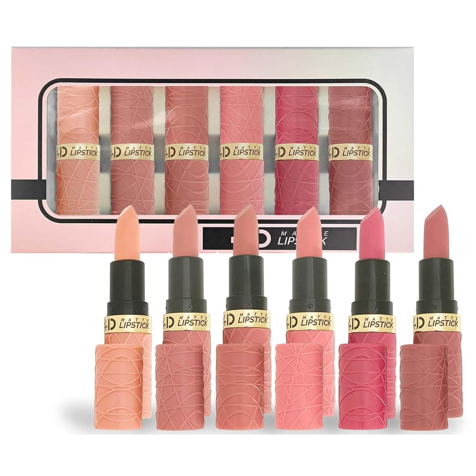 Gireatick 6pcs Matte Lipstick Makeup Set, Nude/Pink/Rose Red/Mauve/Brown Matte Pack Sets for Women, Silky Velvet Long Lasting Smudge Proof Lipstick