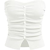 CIDER Faux Pearl Tube Tops for Women Split Hem Knit Crop Y2K Going Out Tops | Cute Ruched Tops, Spring Summer Outfits, Vacation, Concert