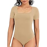 DSPSAM Women's Cute Square Neck Short Sleeve Tank Tops Trendy Bodysuit Shirts for Women 2025