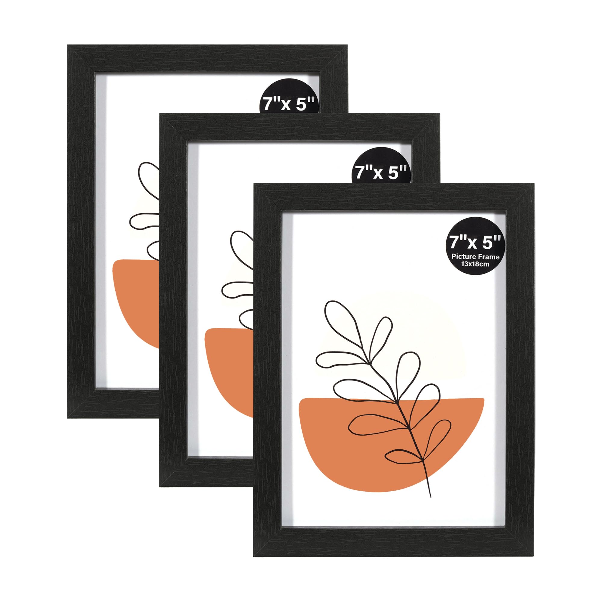 KAIWIN 7x5 Picture Frames Black Set of 3, with Acrylic Glass for Table Top Display and Wall Mounting Photo Frame