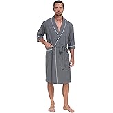 CF Men's Robe Cotton Bathrobe Soft Short Sleeve Bath Robes Shower Robe for Spa Soft Kimono Lightweight Sleepwear with Pockets