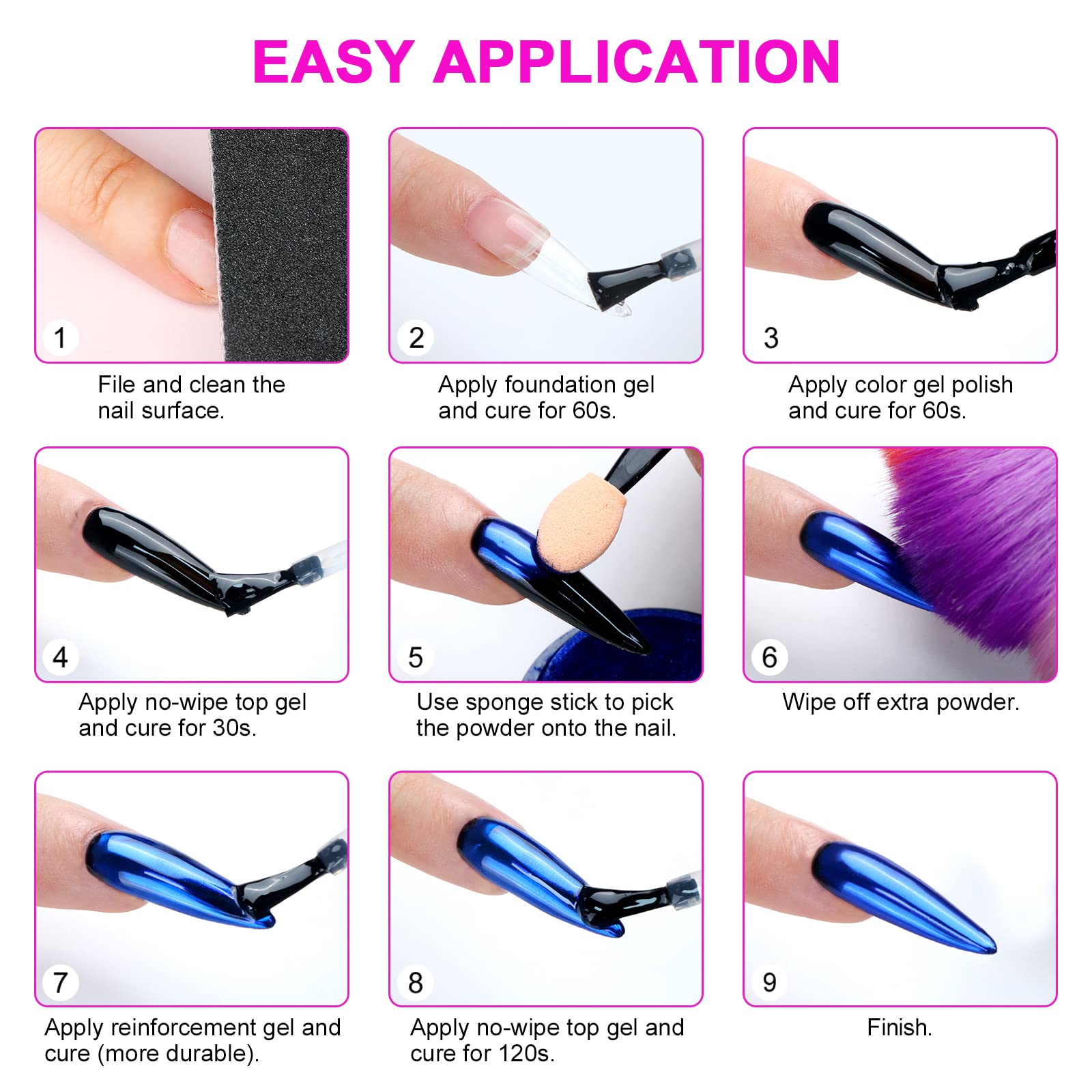 36Pcs Saviland Mirror Chrome Nail Powder Set - Metallic Holographic Chrome Nail Powder Black Blue Silver Gold Mirror Nails Chrome Powder for Nails French Manicure Nail Art Decoration Home Salon DIY - Image 9