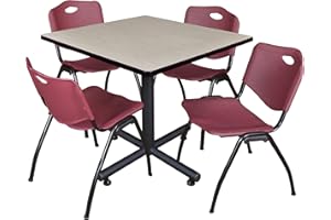 REGENCY SEATING Regency Kobe 42-Inch Square Breakroom Table, Maple, and 4 M Stack Chairs, Burgundy