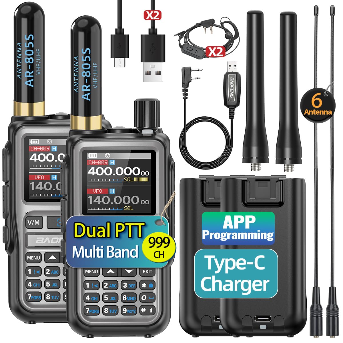 Photo 1 of BAOFENG UV-5R MINI Ham Radio Handheld UV5R Long Range Walkie Talkies Rechargeable Emergency NOAA Weather Two Way Radios APP Programming Dual PTT USB-C Charger for Hunting Survival Gear,2 Pack