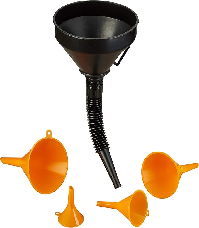 Relaxdays Set of 5 Funnels for Car Oil Changing, Removable Filter, PP