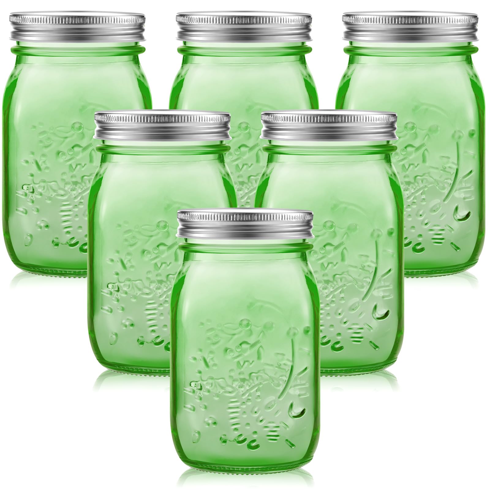 Photo 1 of Yinder 6 Pack 32 oz Mason Jars with Lids Wide Mouth Colored Canning Jars Glass Container for Storage Canning Fermenting Pickling DIY Crafts Decoration Dishwasher Not Allowed (Green)