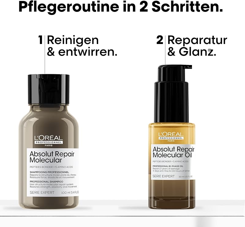 L’Oréal Professionnel, Absolut Repair Molecular 2er-Set: Sulfatfreies Molecular Repair Shampoo 100 ml + Professional Bi-Phase Oil 30 ml