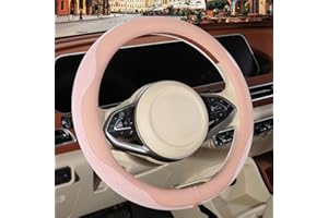 Binsheo Nappa Leather Pink Steering Wheel Cover, Advanced Microfiber Leather Non-Slip Breathable Fabric, Warm in Winter and Cool in Summer, Universal 15 inch