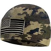 Temple Tape Tactical Beanie Hat - American Flag Fleece Winter Watch Cap - Military Hats for Men - Mens Army Beanies