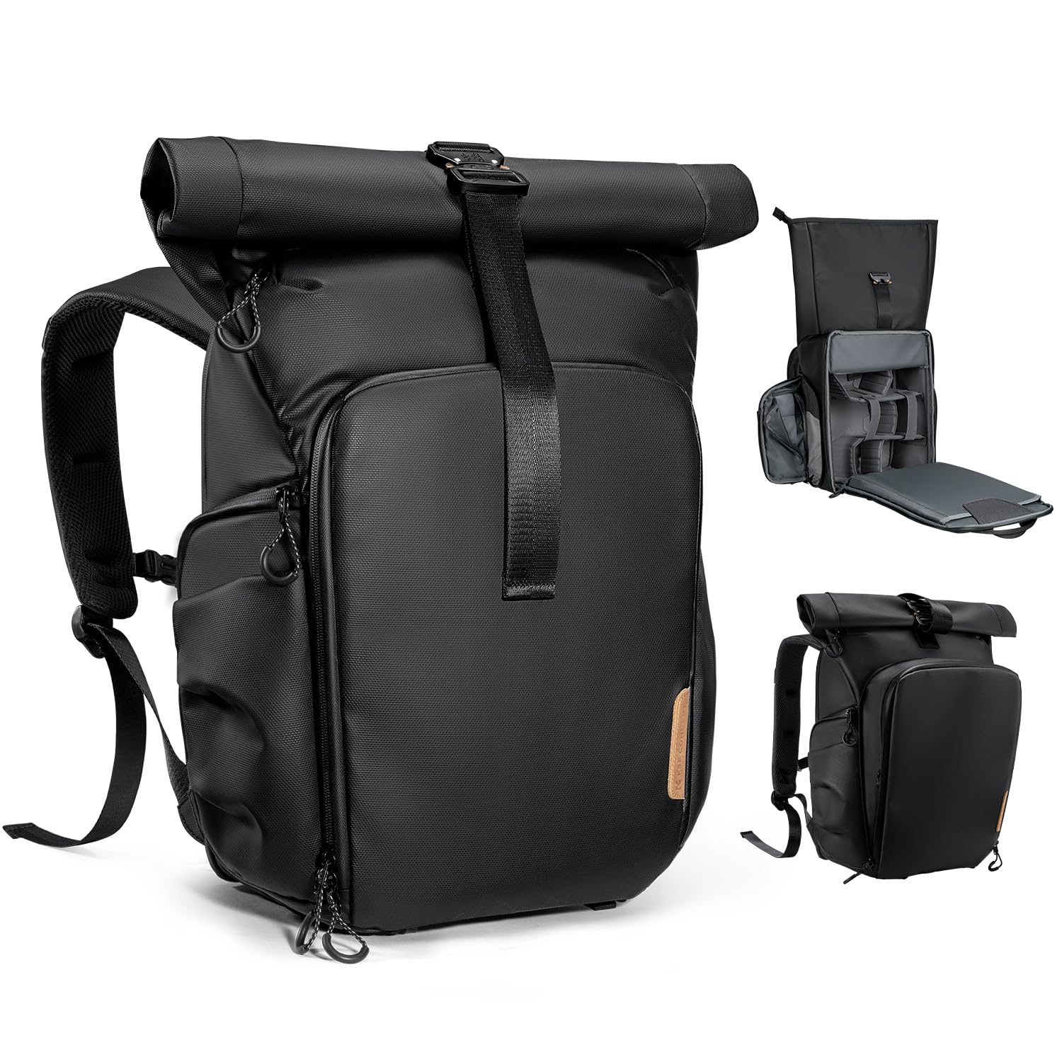 Photo 1 of K&F CONCEPT Camera Backpack, Waterproof Camera Bag with 15.6 Inch Laptop Compartment, Roll Top&Front Pocket Expandable Camera Backpack with Side Access for Photographers