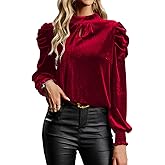 Womens Mock Neck Puff Long Sleeve Velvet Tops Fall Winter Trendy Dressy Casual Elegant Shirts Blouse
