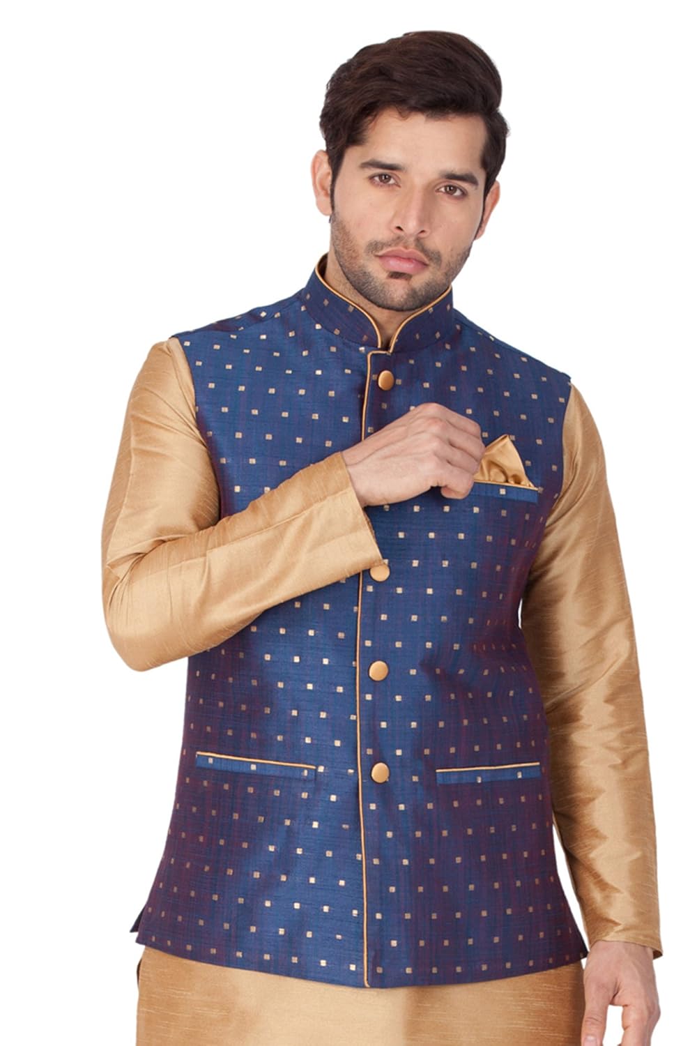 vastramay mens cotton blend nehru jackets (blue_vasmj009bu)