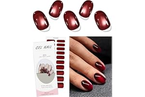 JMEOWIO Gel Nail Stickers Cat Eyes Red Semi Cured Gel Nail Strips Wraps UV/LED Nails Art Design Decoration Accessories