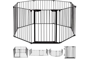 Inspirer Studio 5,6,8 Panel Heavy Duty Metal Gate Pet Fence Safe Fence Barrier (Black, 8 Panel)