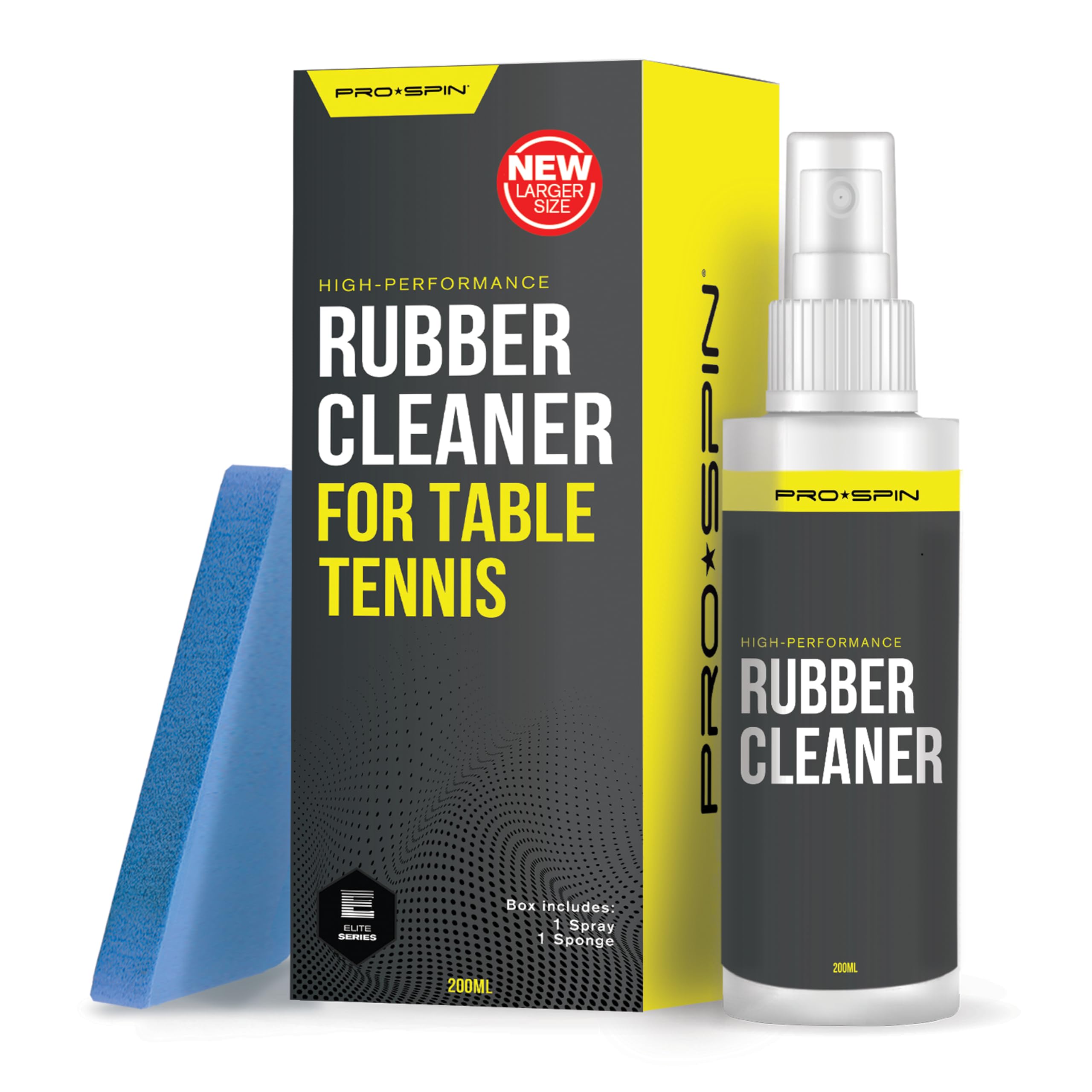 PRO-SPIN Table Tennis Bat Cleaner - High-Performance Cleaning Kit | 200ml Table Tennis Rubber Cleaner | Sponge Included | Eliminate Dirt & Dust | Preserve Rubber & Restore Tackiness (1-pack)