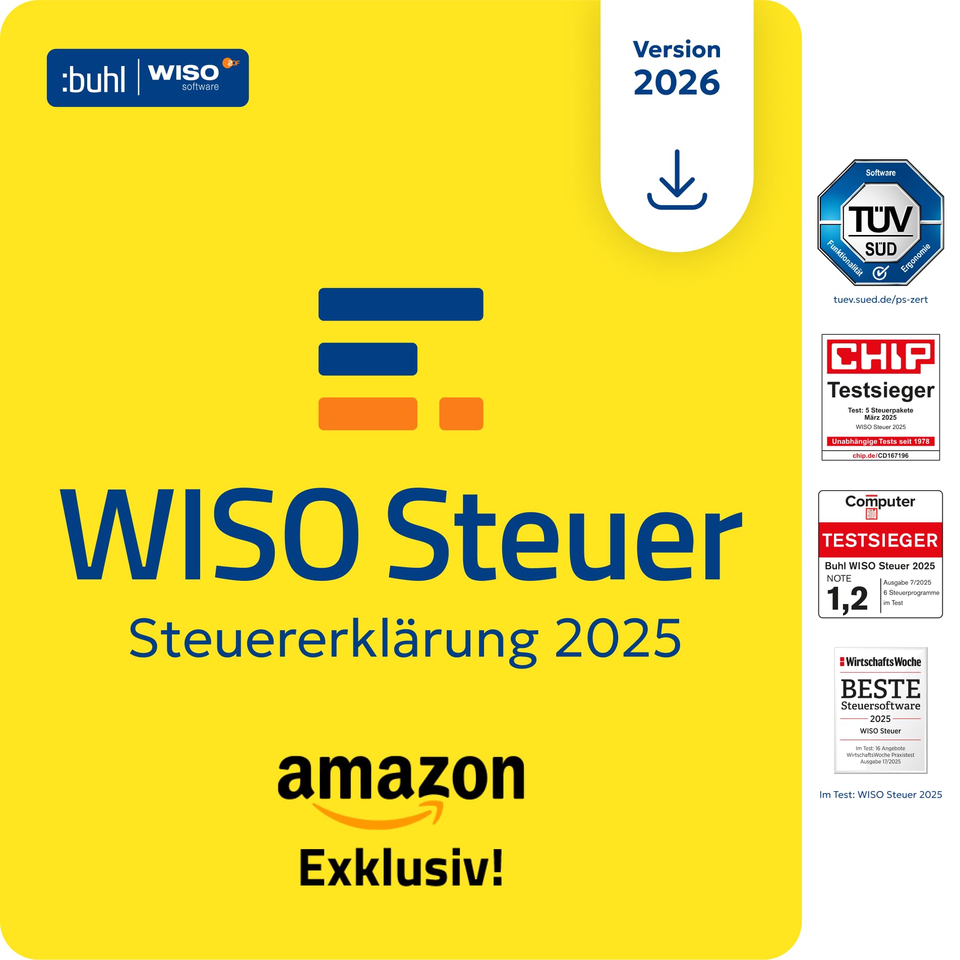 WISO Steuer 2026 Amazon Exclusiv (für Steuerjahr 2025) Für Windows, Mac, Smartphones und Tablets | Digitaler Download
