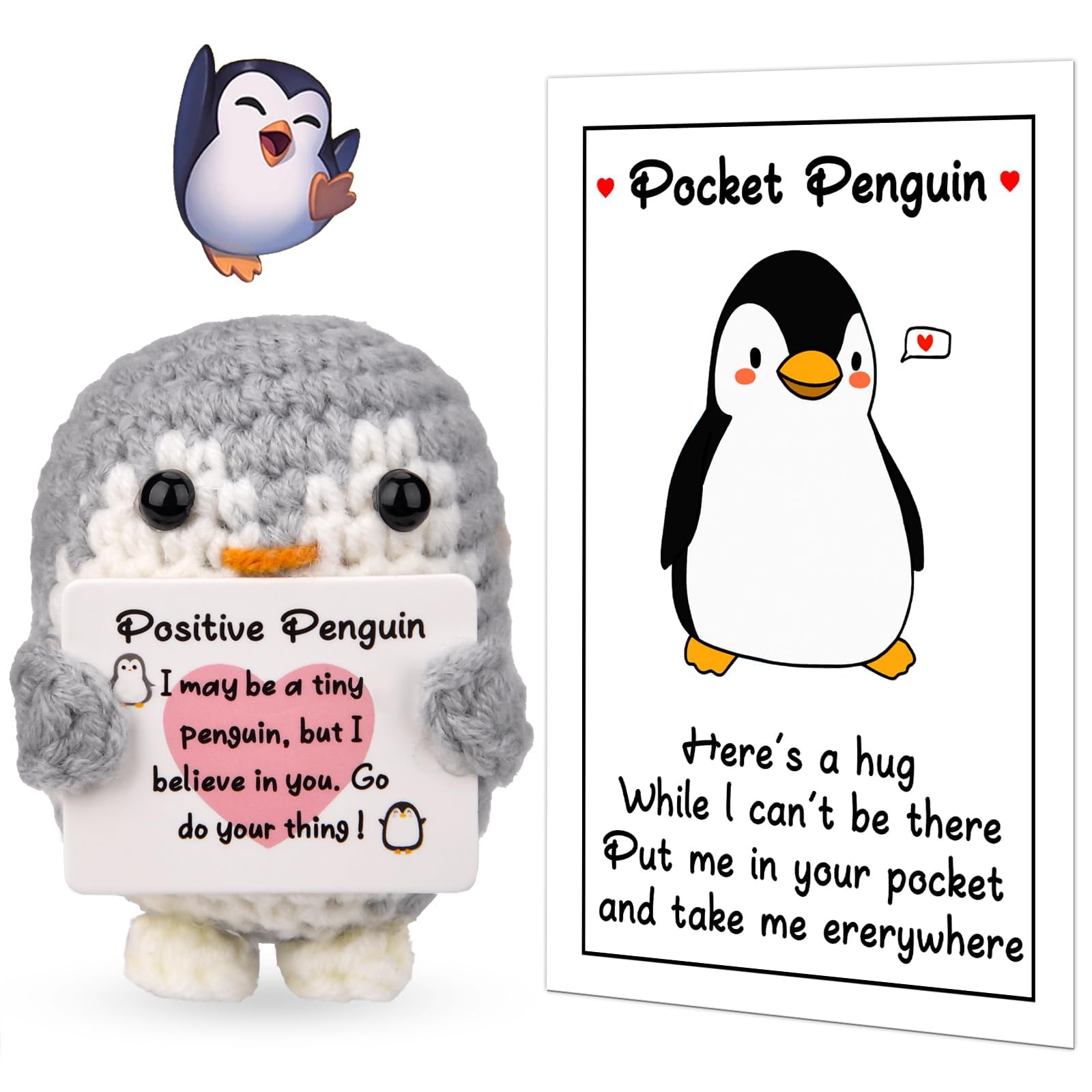 Pipihome Positive Penguin Doll - Christmas Stocking Filler, Women's Pocket Hug Penguin, Good Luck Gift for Girls, Emotional Support Worry Doll