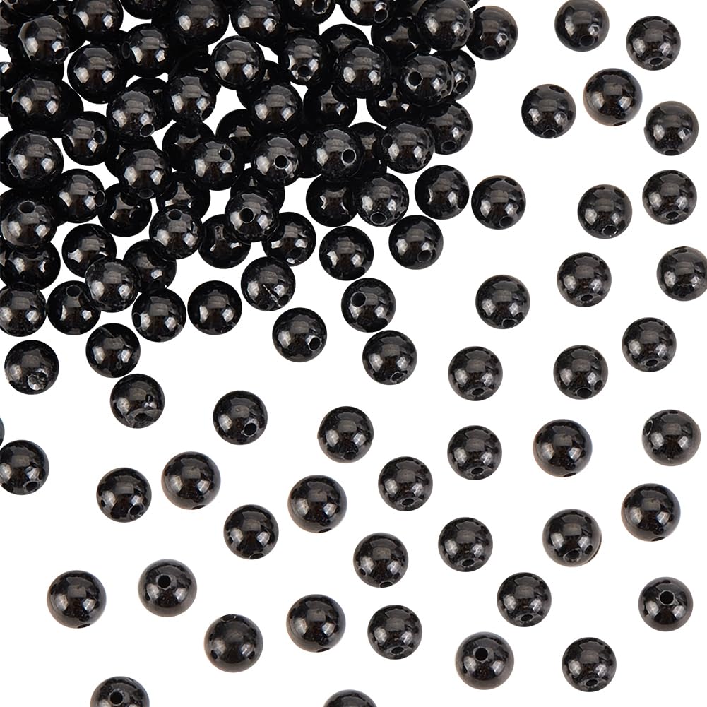 OLYCRAFT About 168pcs-170pcs Natural Tourmaline Round Beads 4mm Genuine Black Tourmaline Stone 0.6mm Hole Gemstone Beads Undyed Loose Round Smooth Beads for DIY Jewelry Making Clothing Beading