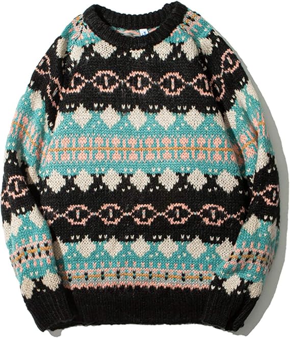 Men Sweater Retro Ethnic Style Hip Hop Streetwear O-Neck Oversize
