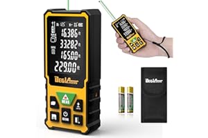DegLasers 229 Feet Green Laser Measurement Tool with Angle Sensor, Measure Distance, Area and Volume, Pythagorean Mode, 1/16 inch Accuracy, Ft/Ft+in/in/M Units, 2.4" LCD Backlit