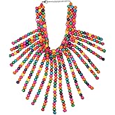 Florate Vintage Ethnic Colorful Wood Bead Tassel Pendant Necklace for Women Bohemian Chunky Statement Choker Long Handmade Jewelry