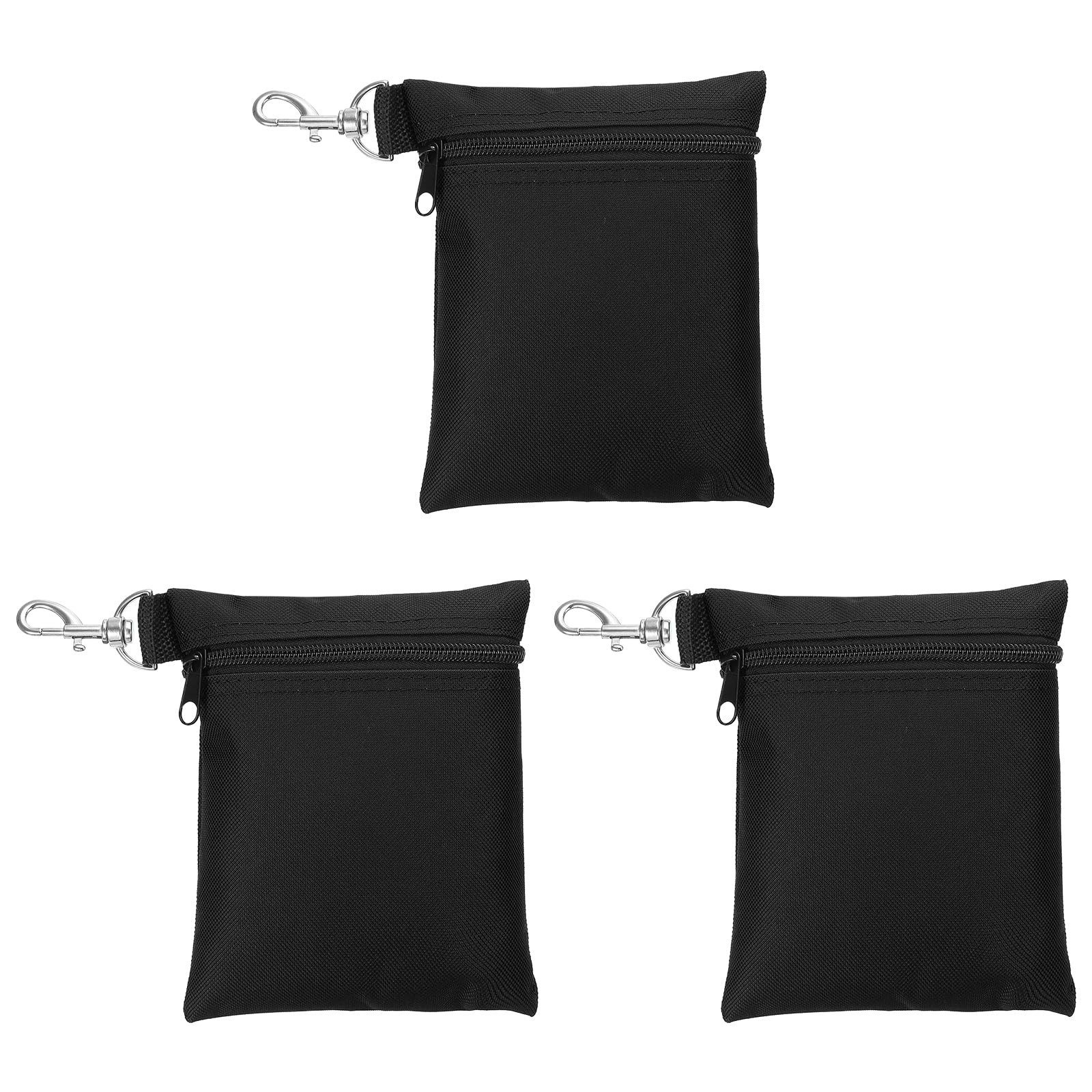 PATIKIL Golf Tee Pouch 6.7x5.5 Inch, 3 Pack Zipper Golf Ball Bag with Metal Lobster Claw Clip for Men Women Valuables Holder, Black