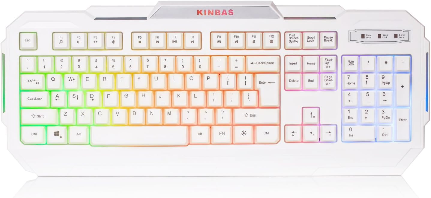 LumsBurry Rainbow LED Backlit USB Wired Office Gaming Keyboard (White) (White)