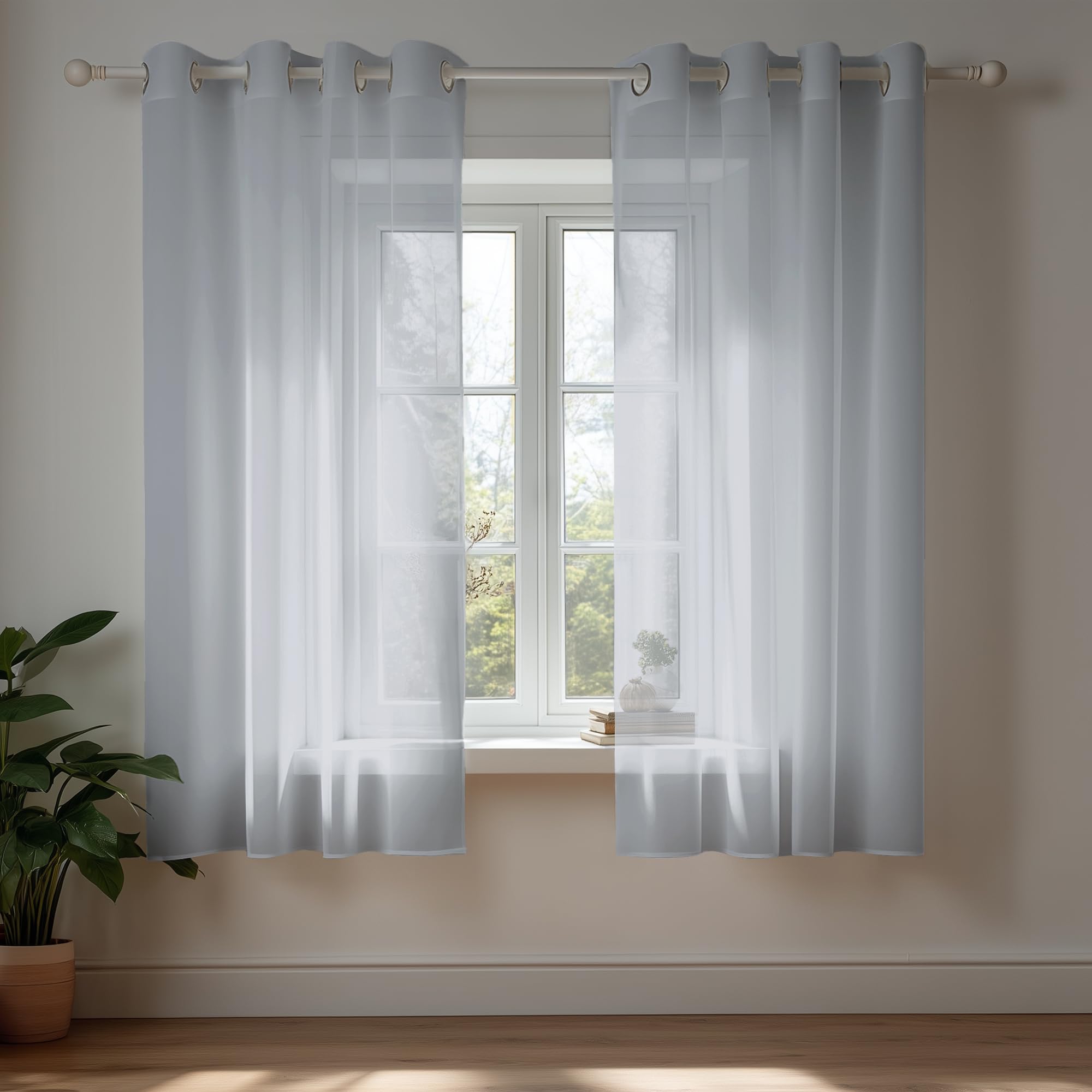 Deconovo Soild Eyelet Semi Transparent Net Curtains Super Soft Voile Curtains Decorative Sheer Curtans 55 x 36 Inch White 2 Panels